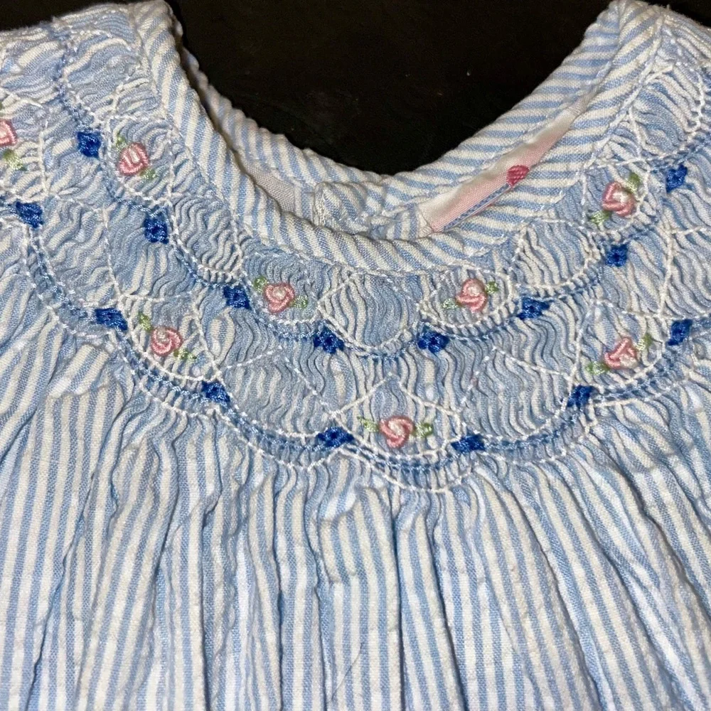 Petit Ami Blue and White Striped, Hand-knotted Baby Dress - Picture 4 of 9